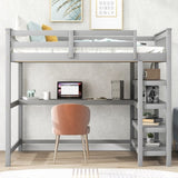 ZUN Full Size Loft Bed with Storage Shelves and Under-bed Desk, Gray 42957736