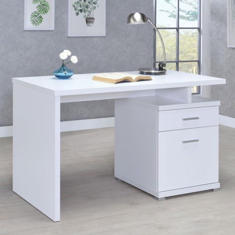 ZUN White 2-Drawer Reversible Office Desk B062P153861