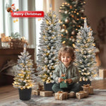 ZUN Set of 3 Pre-lit Xmas Trees with Pot Stands, 3/4/5 FT Snow Flocked Artificial Christmas Trees with 53610875