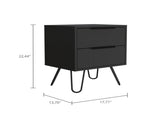 2 Nightstand, Hairpin Legs, Two Drawers, Black B097132918