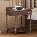 Retro Style Nightstand with Drawer and Open Shelf for Bedroom, Bedside Table with Turned Legs and N733P206240D