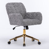 ZUN Furniture Office Chair,Artificial rabbit hair Home Office Chair with Golden Metal Base,Adjustable 45368023