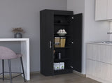 Pantry Cabinet 67" H, 5 Internal Shelves, Two Doors, Black B097P167450
