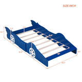 Twin Size Race Car-Shaped Platform Bed with Wheels,Blue WF298789AAC