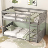 Twin over Twin Floor Bunk Bed Panelled Headboard and Footboard, Solid Rubber Wood Foundation W504P263832