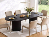 70.9" Oval Dining Table for 6 People, Fluted Cylindrical Pedestals with Roll-up Door Storage 29466713