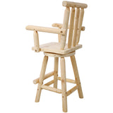 Rustic Bar Stool - Fir Wood Construction, Chair with Footrest,Wide Armrest, Rustic Kitchen Stool, W465P221175