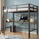 ZUN Twin Metal Loft Bed with L-Shaped Desk, Charging Station Loft Bed Frame Twin Size, Safety Guard & W2889P205074