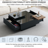 Movable Top Coffee Table, Modern Square Wood Coffee Table with High Gloss finish, 4 Hidden Storage 25494699
