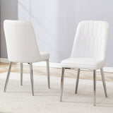 ZUN 2 modern dining chairs, smooth PU leather backrest and silver-toned metal legs for a comfortable W1151P183334