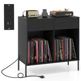 Record Player Storage Stand - Customizable Vinyl Compartments, Built-in Charging Station, Metal Legs 40443998