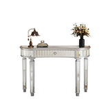 47" Half-Moon Mirrored Console Table with Fluted Glass & Crystal Knob Drawer - Silver Entryway W1445P322849