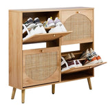2 rows of 4 dump buckets with high feet arched rattan surface shoe cabinet density board with 90680718
