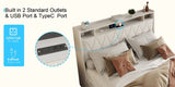 Queen Bed Frame with Ergonomic Headboard, Platform Bed Frame Queen Size with Outlets & Charger, W3107P262758