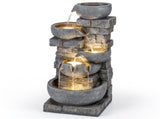 5-Tier Cascading Water Fountain with 24 LED Lights Gray Resin Outdoor Water Feature 00486883