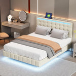 ZUN Queen Size Floating Bed Frame with LED Lights and USB Charging,Modern Upholstered Platform LED Bed WF308894AAA