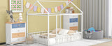 Full Size Metal Bed House Bed Frame with Fence, for Kids, Teens, Girls, Boys,White MF304787AAK