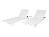 Outdoor Chaise Lounge Set of 2, 5-Position Adjustable Backrest, White Steel Frame with Textilence N770P395917K