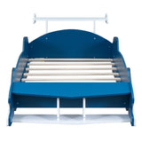 Twin Size Race Car-Shaped Platform Bed with Wheels,Blue WF311965AAC