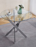 ZUN Dining Table with cross metal leg and tempered glass,Modern Space Saving Kitchen Table for Living 36989870