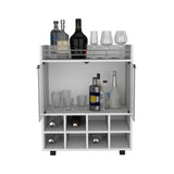 St Andrews Bar Cart with Built-In 8-Bottle Rack, Double Glass Door Cabinet, and Aluminum-Edged Top B200P188874