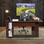 ZUN L-Shaped Wood Right-angle Computer Desk with Two-layer Shelves Dark Brown 28352039