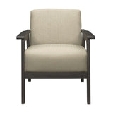 Light Brown Fabric Upholstered Accent Chair 1pc Solid Rubberwood Antique Gray Finish Living Room B011P184607