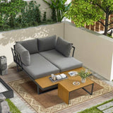 ZUN Aluminum Patio Furniture Set, Outdoor L-Shaped Sectional Sofa with Plastic Wood Side Table and Soft 68920924