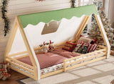 Twin Size House Floor Bed with Tent and Light, Solid Wood Teepee Floor Bed with Full-length W1580P369466