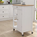 ZUN Kitchen island rolling trolley cart with Adjustable Shelves and towel rack rubber wood table top 21036023