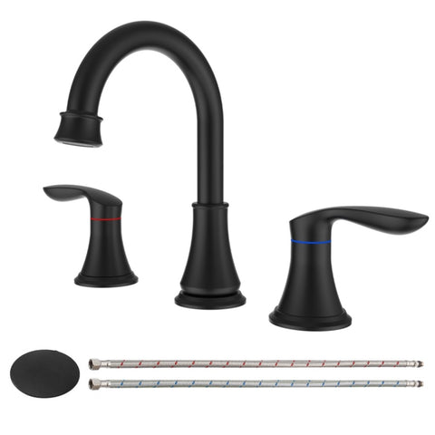 ZUN 2-Handle 8 inch Widespread Bathroom Sink Faucet Matte Black Lavatory Faucet 3 Hole 360&deg; Swivel Spout 07167218