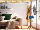 Freestanding Wooden Coat Rack, Vintage Natural Birch Wood Coat Tree with Hooks, Sturdy Hall Tree for 75178648
