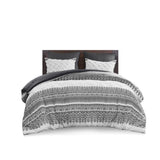 3 Piece Cotton Comforter Set with Chenille Tufting Gray Full/Queen B03596426