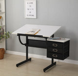 White adjustable drafting drawing table with stool and 3 drawers W34738470