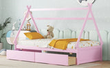 ZUN Twin Size House Platform Bed with Two Drawers,Headboard and Footboard, Pink WF322502AAH