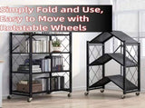 4-Tier Heavy Duty Metal Rack Foldable Shelf Organizer, Kitchen Storage Cart with Lockable Wheel 16713221
