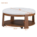 ZUN Modern Large Round Ottoman Coffee Table 2-Tier Oversized Button Tufted Ottoman with Wood Shelf N735P180224K