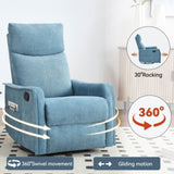 Heat Massage Manual Recliner Chair with Rocker and Swivel in Fabric for Living Room, Blue W1803P251883
