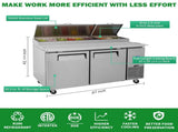 Orikool 67 IN Commercial Pizza Prep Table with a Built-in Refrigerator 20.3 Cu.Ft, Butcher Block W2095126126