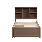 ZUN Modern Twin Size Bed Frame With Built-in USB Port on Bookcase Headboard and 2 Drawers for Walnut W697P152020