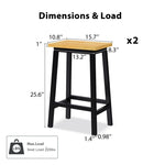 ZUN K&K Solid Wood Bar Stools , 25.6" Tall Set of 2 Bar Chairs, Kitchen Counter Stools N707P185529B