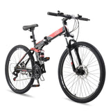 ZUN 26in High Carbon Steel 100kg 21 Speed Land Rover Shimano TX30 Folding Mountain Bike Black 66132359