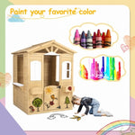 ZUN Wooden Playhouse for Kids Outdoor with Working Door, Windows, Mailbox, Bench, Flowers Pot Holder, W1422P156349