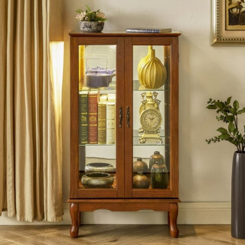 ZUN Curio Cabinet Lighted Curio Diapaly Cabinet with Adjustable Shelves and Mirrored Back Panel, W169391690