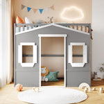 ZUN Twin Size House Loft Bed With Ladder-Gray+White Frame 72573303