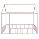 Full Size Metal Bed House Bed Frame with Fence, for Kids, Teens, Girls, Boys,Pink MF304787AAH