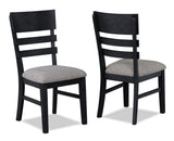 2pc Black Finish Side Chair Gray Fabric Upholstery Seat Ladder Back Contemporary Transitional Style B011P162543