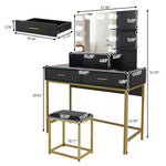 ZUN Large Vanity Set with 10 LED Bulbs, Makeup Table with Cushioned Stool, 3 Storage Shelves 2 Drawers, 57821782