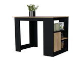 Black and Natural Oak 1-Door Kitchen Island with Open Storage B062P227648
