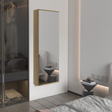 Leto Wall Mounted Shoe Rack With Mirror, Single Door, Capacity For Ten Shoes Natural Oak B200P313680